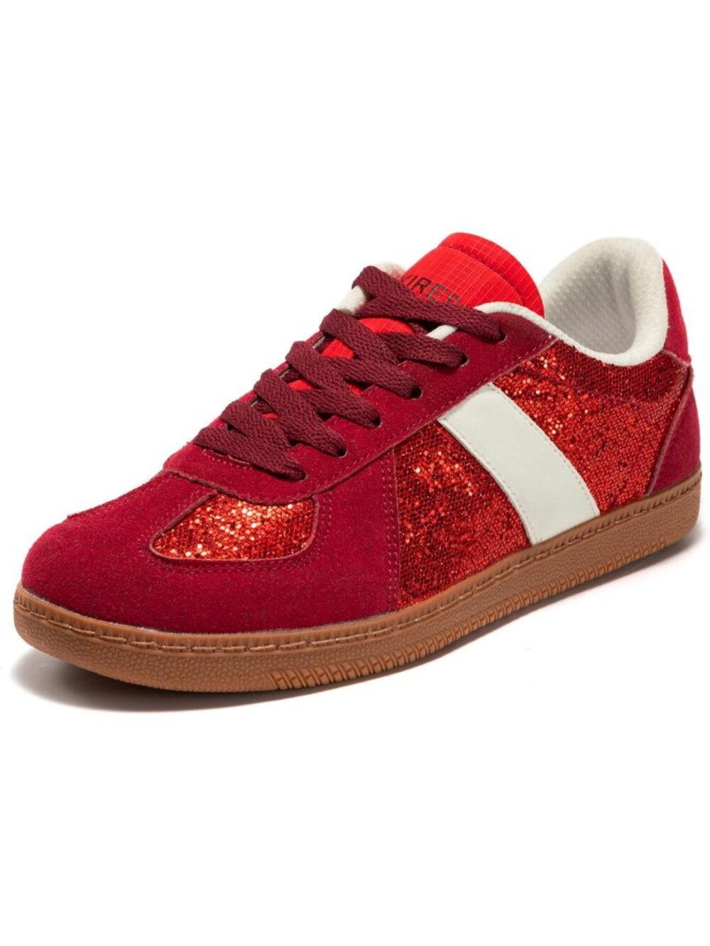 Women’s Red Leather Sparkly Casual Shoes with Cushioned Insole Glitter Sneakers